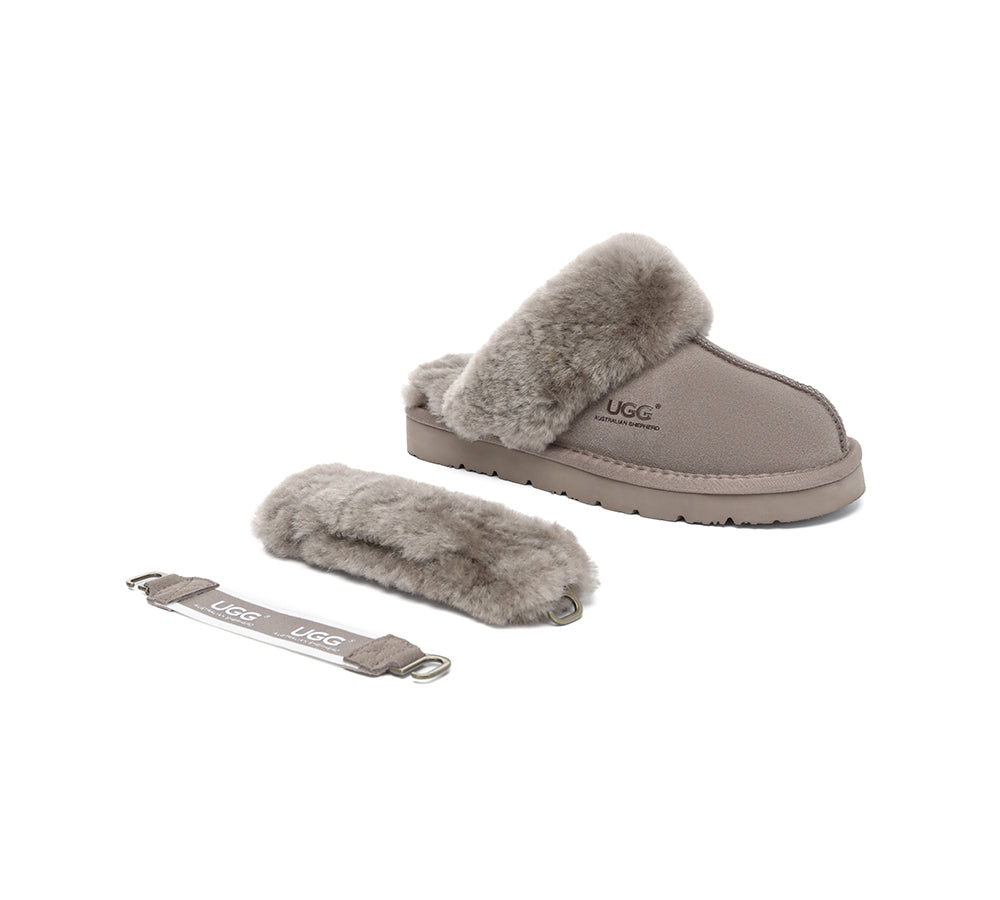 AUSTRALIAN SHEPHERD® 3-Way Style UGG Slippers Women Removable Wool Strap Slingback Muffin Fluffy