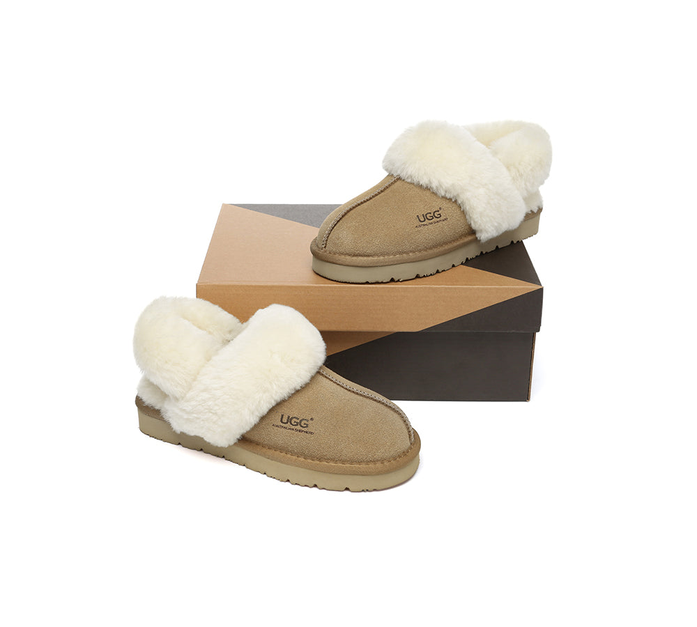 AUSTRALIAN SHEPHERD® 3-Way Style UGG Slippers Women Removable Wool Strap Slingback Muffin Fluffy