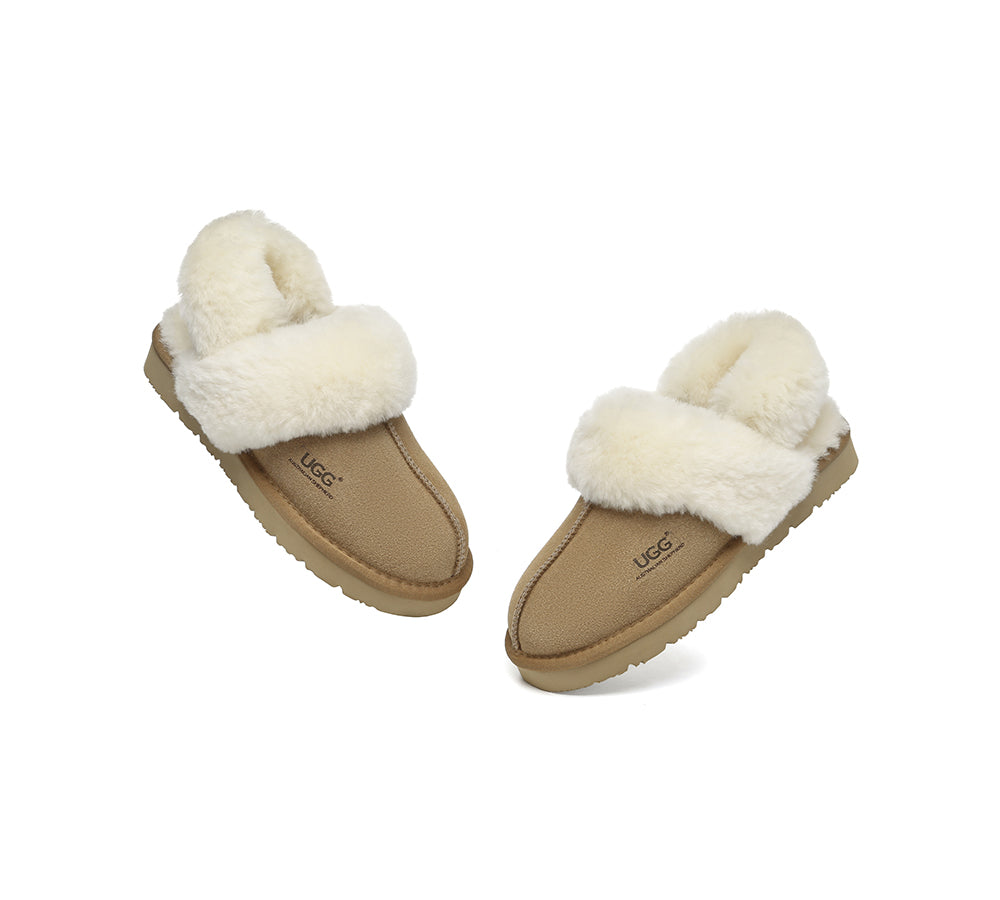 AUSTRALIAN SHEPHERD® 3-Way Style UGG Slippers Women Removable Wool Strap Slingback Muffin Fluffy