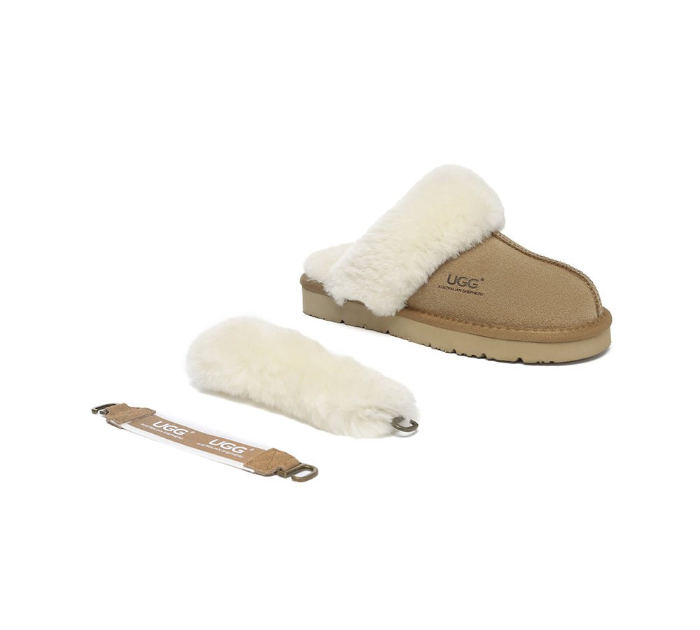 AUSTRALIAN SHEPHERD® 3-Way Style UGG Slippers Women Removable Wool Strap Slingback Muffin Fluffy