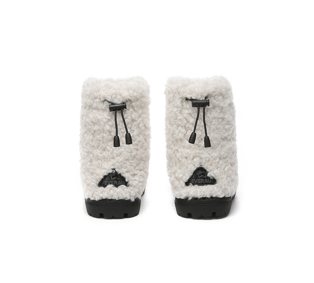 EVERAU® UGG Boots Kids Sheepskin Wool Plush Drawstring Peggy