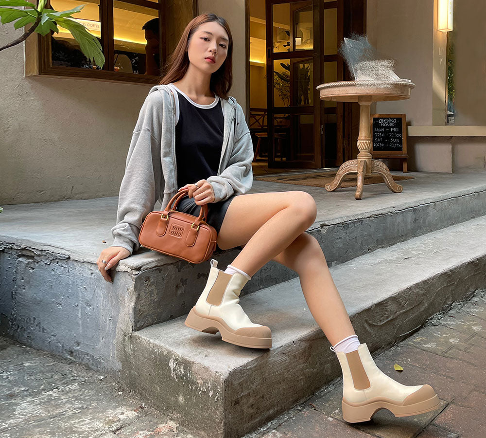 EVERAU® Women Boots Leather Ankle Chunky Mindy