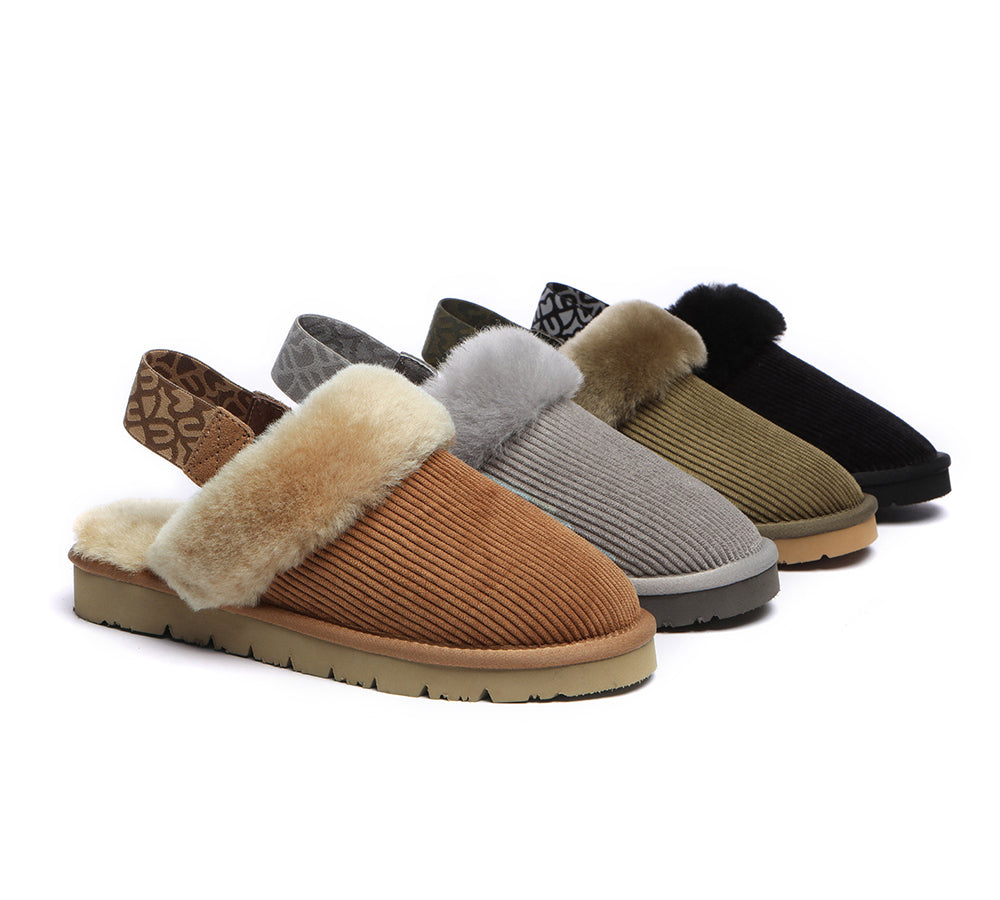 EVERAU® 2-Way Style UGG Slippers Women Sheepskin Wool Removable Strap Slingback Corduroy