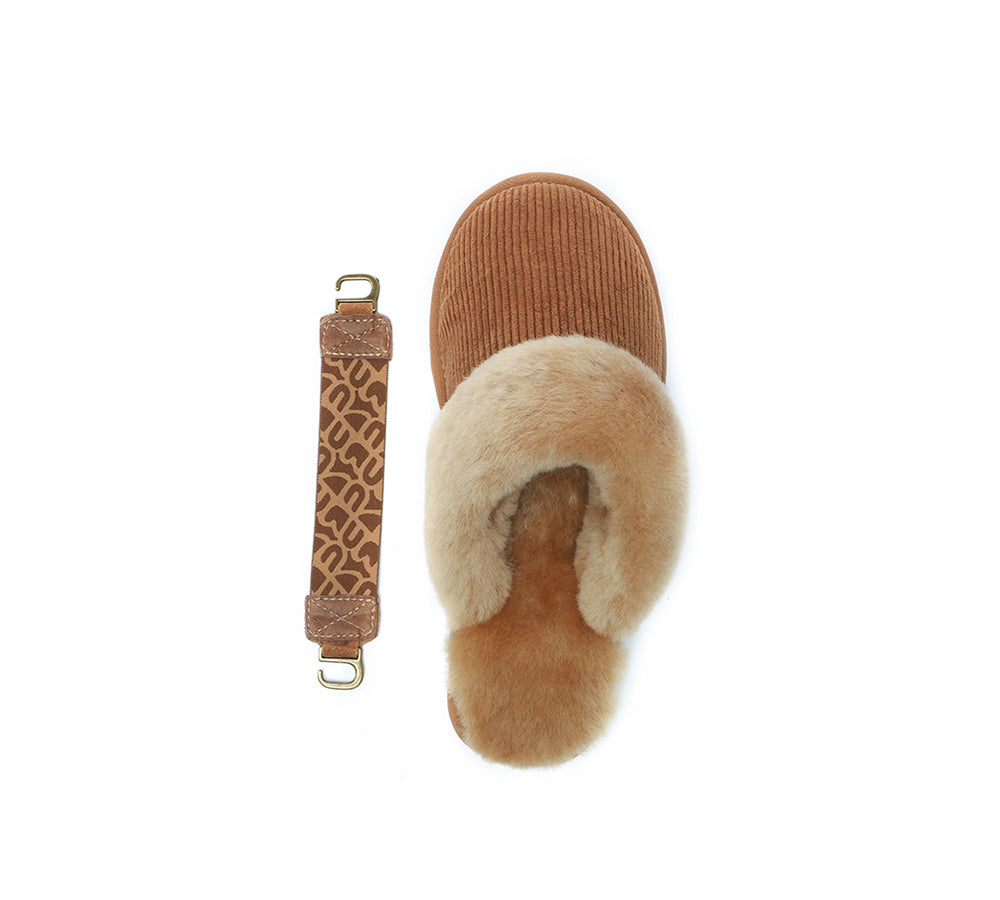 EVERAU® 2-Way Style UGG Slippers Women Sheepskin Wool Removable Strap Slingback Corduroy