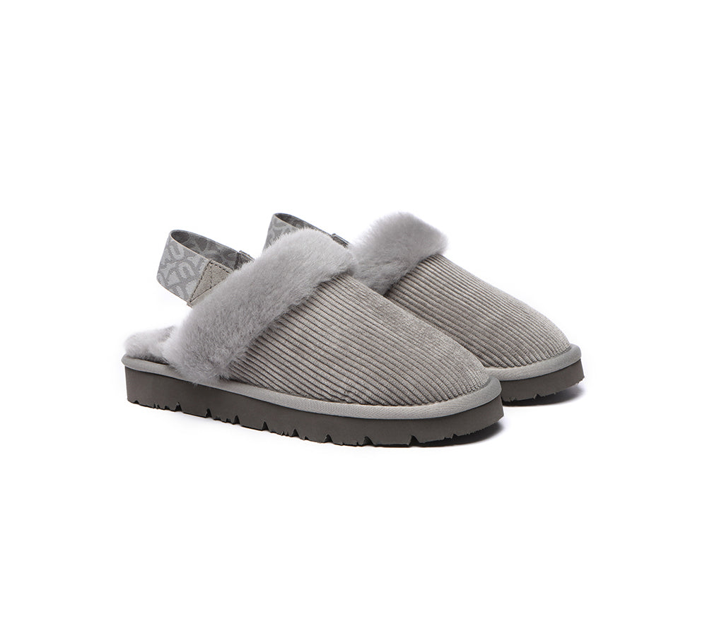 EVERAU® 2-Way Style UGG Slippers Women Sheepskin Wool Removable Strap Slingback Corduroy