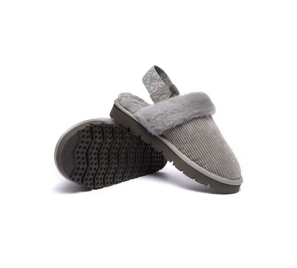 EVERAU® 2-Way Style UGG Slippers Women Sheepskin Wool Removable Strap Slingback Corduroy