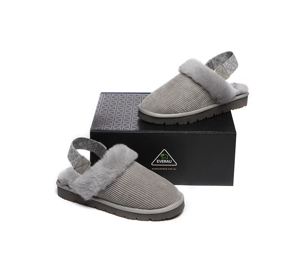 EVERAU® 2-Way Style UGG Slippers Women Sheepskin Wool Removable Strap Slingback Corduroy