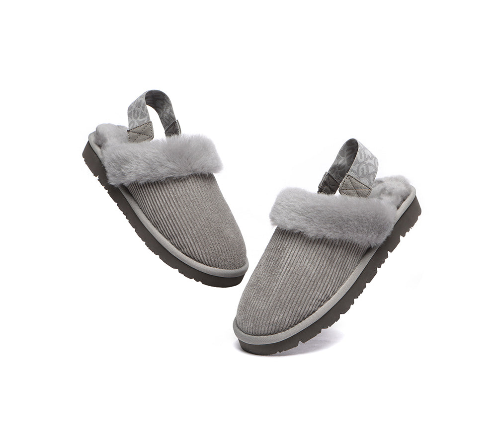 EVERAU® 2-Way Style UGG Slippers Women Sheepskin Wool Removable Strap Slingback Corduroy
