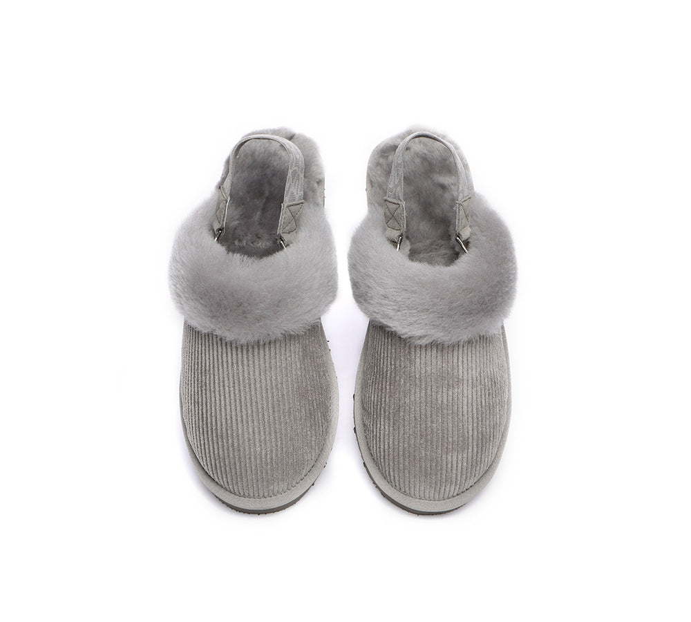 EVERAU® 2-Way Style UGG Slippers Women Sheepskin Wool Removable Strap Slingback Corduroy