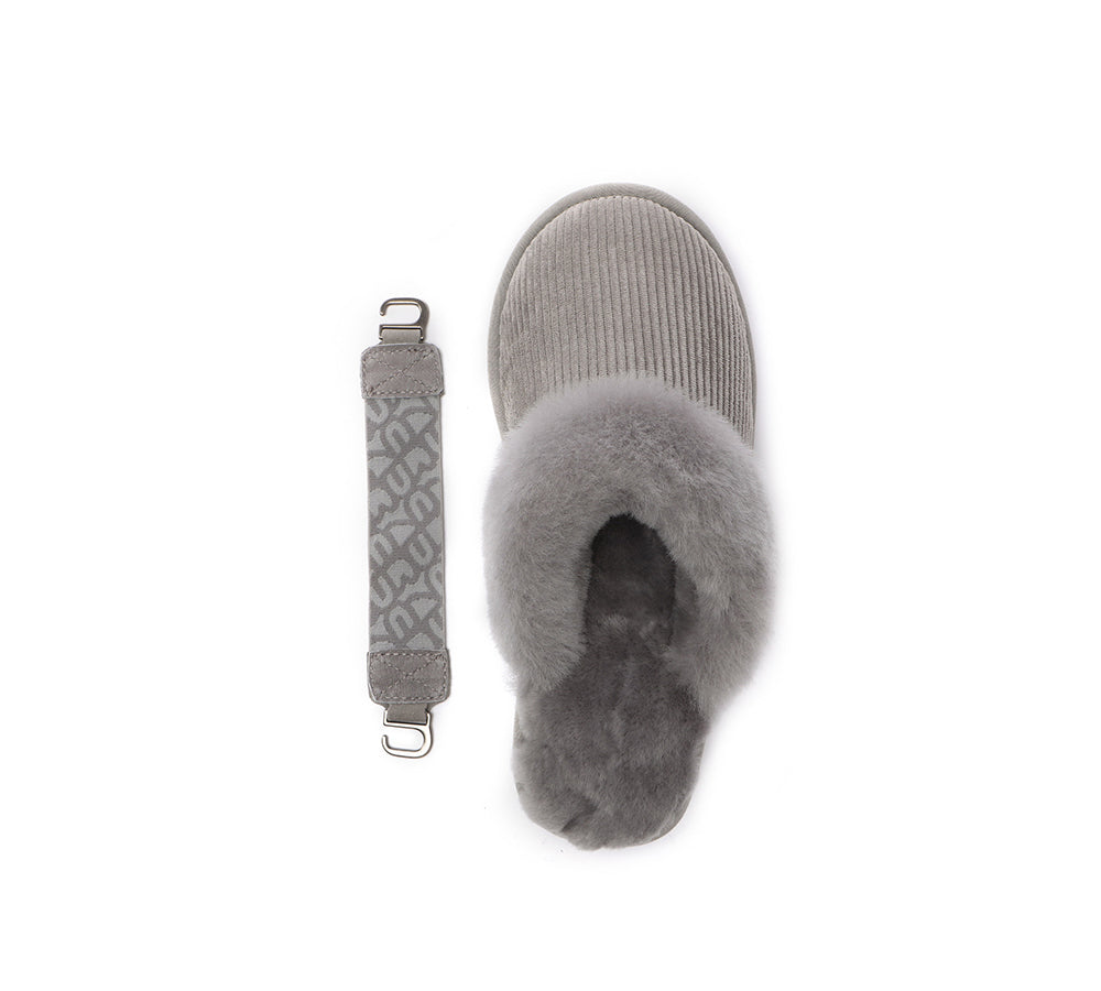 EVERAU® 2-Way Style UGG Slippers Women Sheepskin Wool Removable Strap Slingback Corduroy