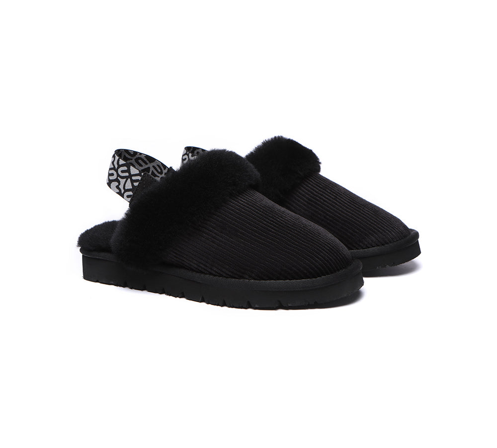 EVERAU® 2-Way Style UGG Slippers Women Sheepskin Wool Removable Strap Slingback Corduroy