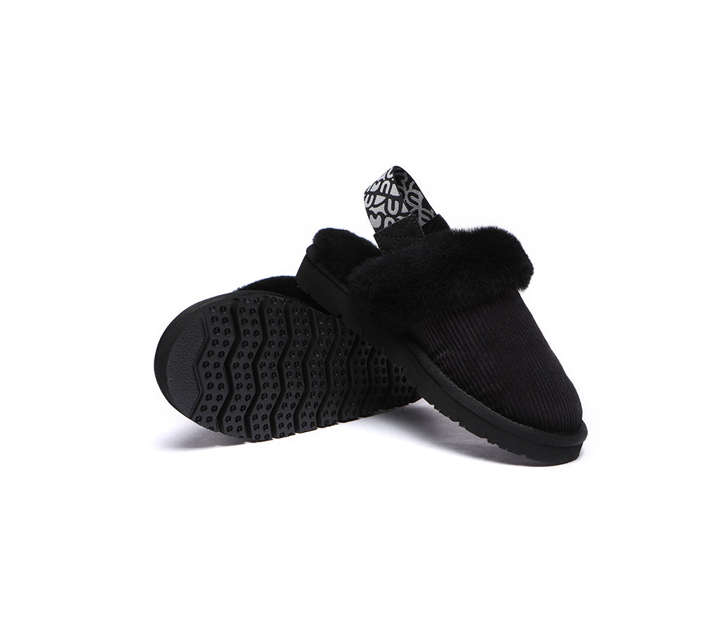 EVERAU® 2-Way Style UGG Slippers Women Sheepskin Wool Removable Strap Slingback Corduroy