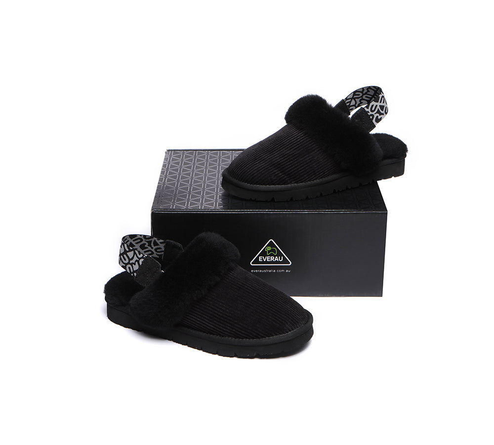 EVERAU® 2-Way Style UGG Slippers Women Sheepskin Wool Removable Strap Slingback Corduroy