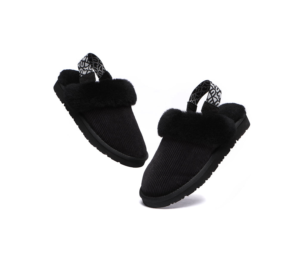 EVERAU® 2-Way Style UGG Slippers Women Sheepskin Wool Removable Strap Slingback Corduroy
