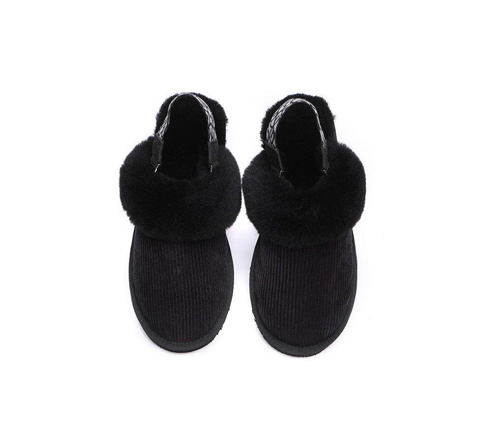 EVERAU® 2-Way Style UGG Slippers Women Sheepskin Wool Removable Strap Slingback Corduroy
