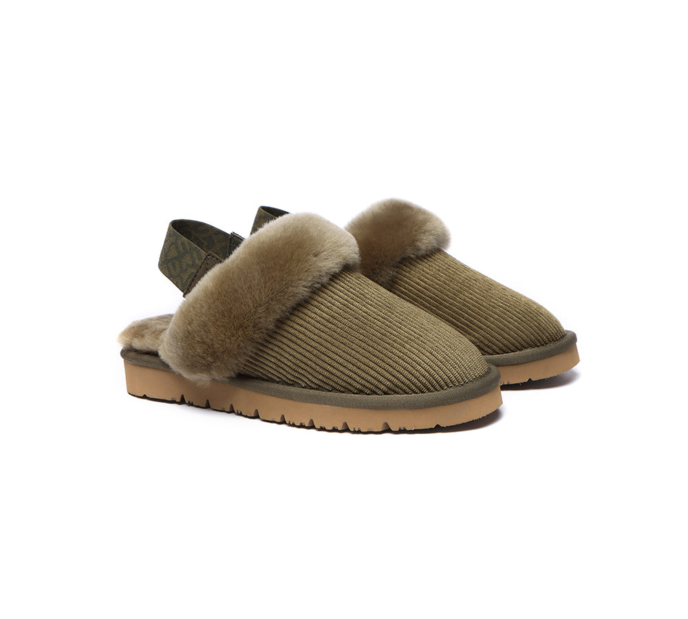 EVERAU® 2-Way Style UGG Slippers Women Sheepskin Wool Removable Strap Slingback Corduroy