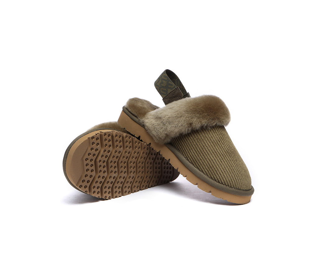 EVERAU® 2-Way Style UGG Slippers Women Sheepskin Wool Removable Strap Slingback Corduroy