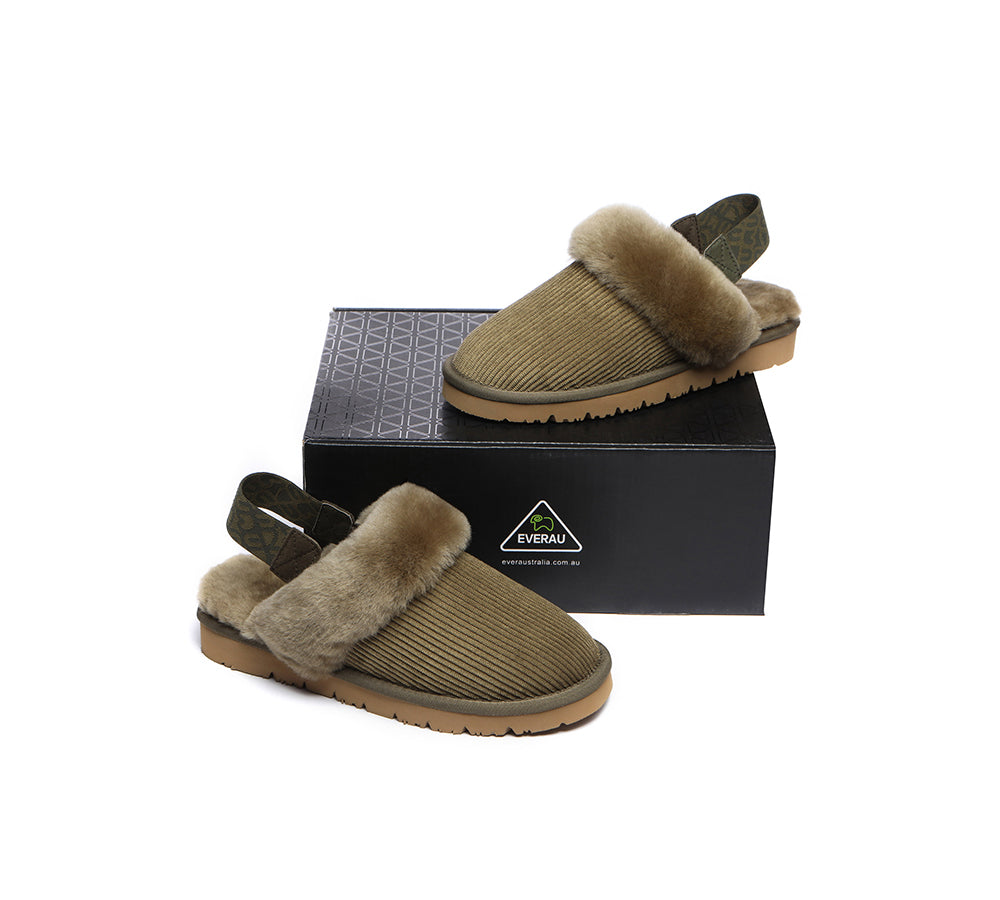 EVERAU® 2-Way Style UGG Slippers Women Sheepskin Wool Removable Strap Slingback Corduroy