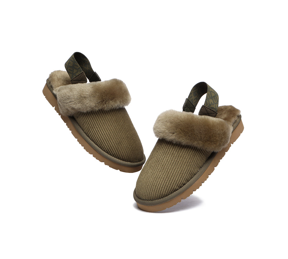 EVERAU® 2-Way Style UGG Slippers Women Sheepskin Wool Removable Strap Slingback Corduroy