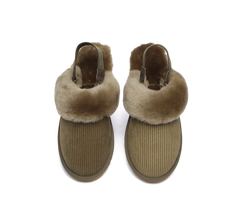 EVERAU® 2-Way Style UGG Slippers Women Sheepskin Wool Removable Strap Slingback Corduroy