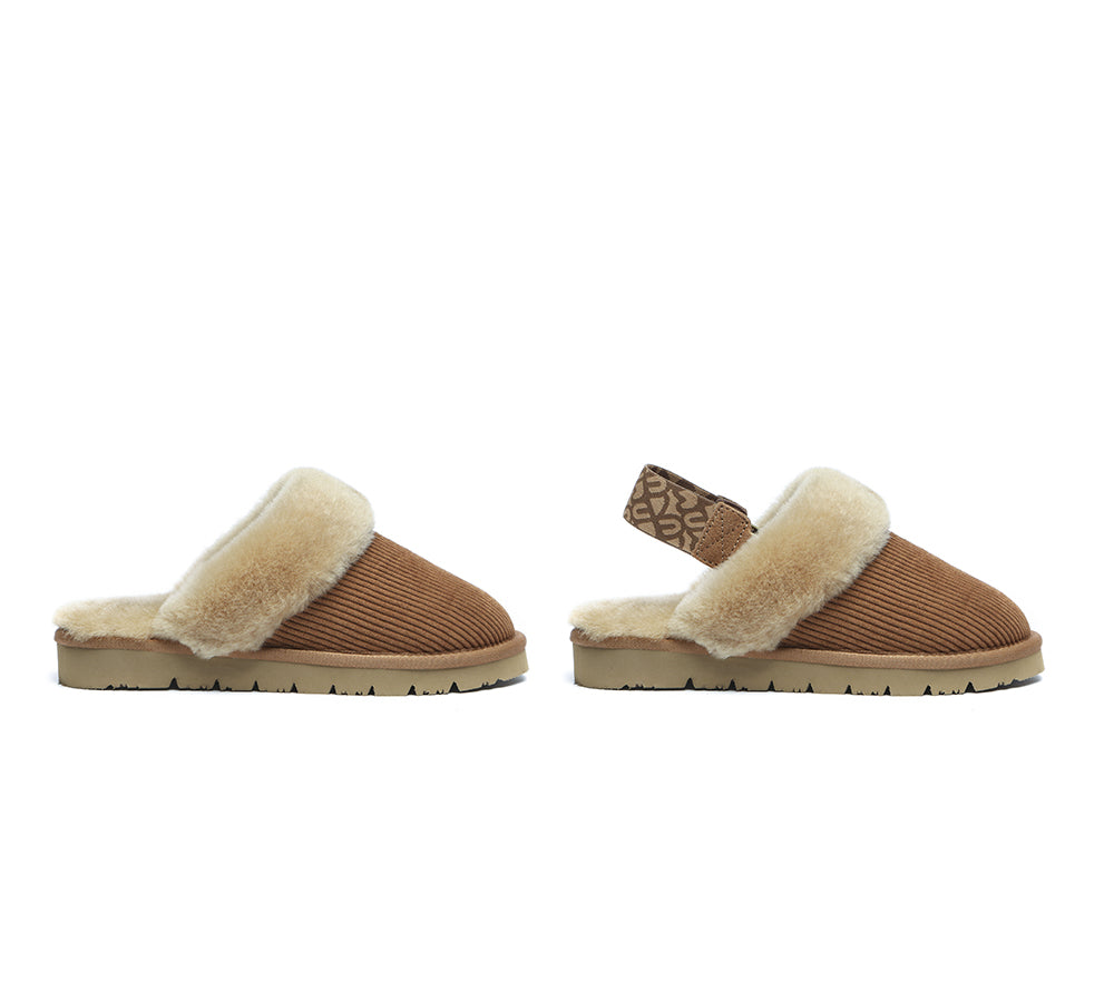 EVERAU® 2-Way Style UGG Slippers Women Sheepskin Wool Removable Strap Slingback Corduroy