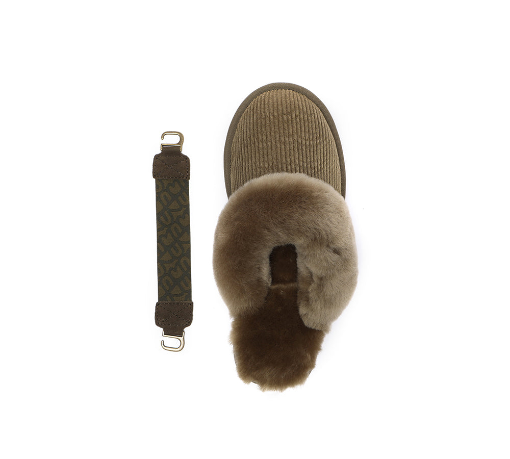 EVERAU® 2-Way Style UGG Slippers Women Sheepskin Wool Removable Strap Slingback Corduroy