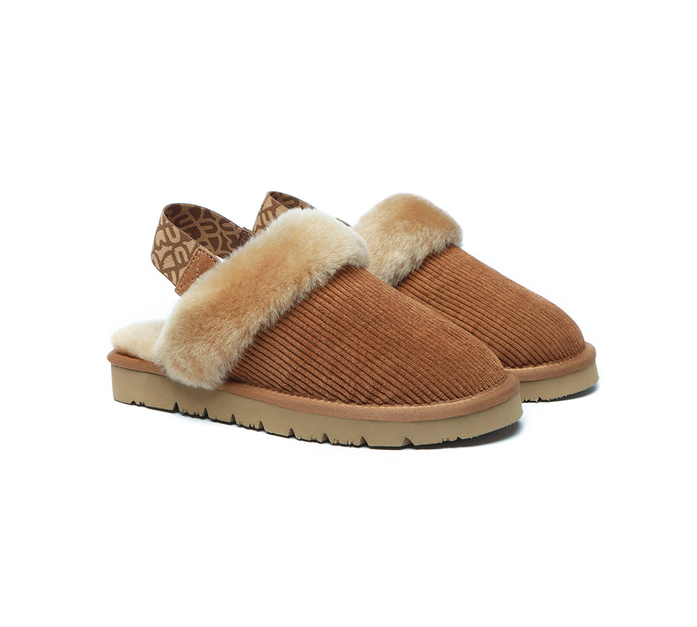 EVERAU® 2-Way Style UGG Slippers Women Sheepskin Wool Removable Strap Slingback Corduroy