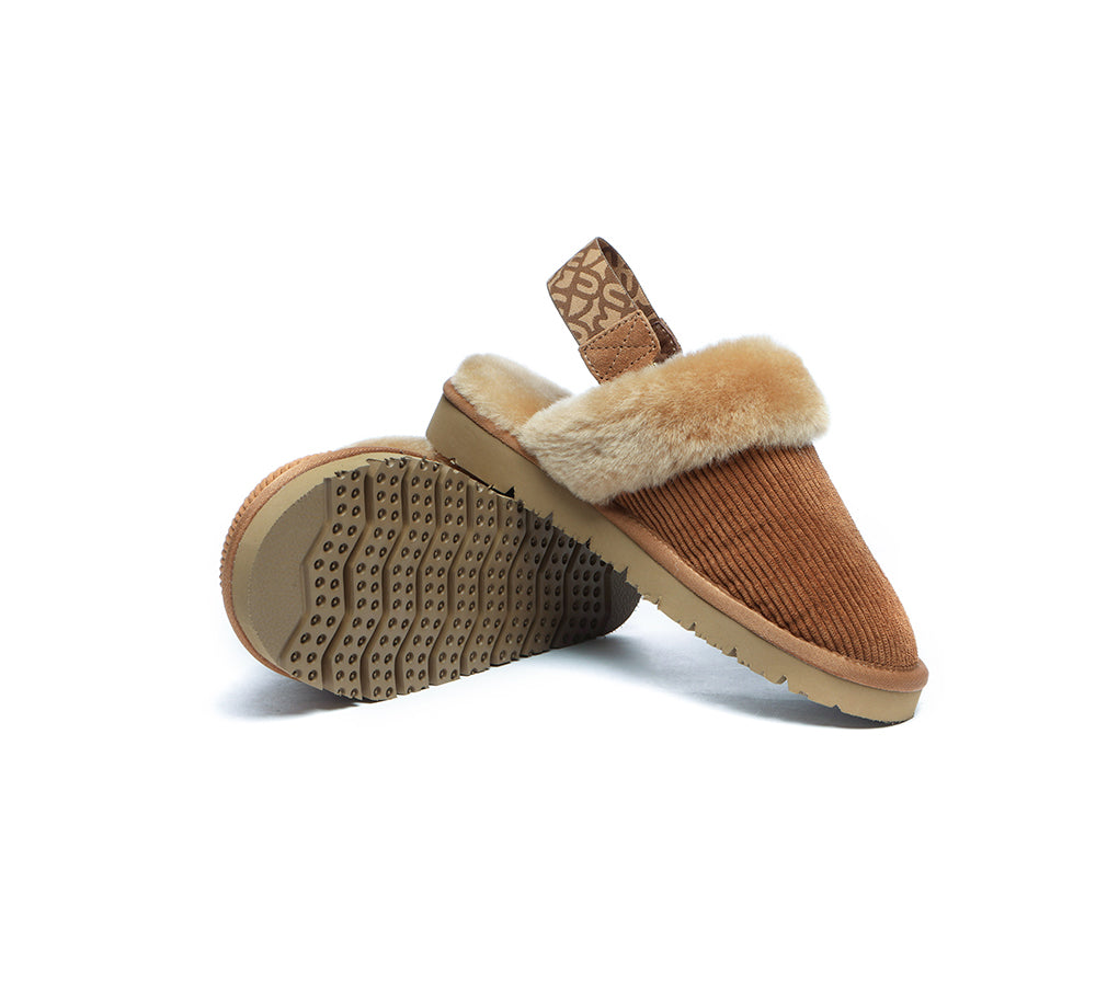 EVERAU® 2-Way Style UGG Slippers Women Sheepskin Wool Removable Strap Slingback Corduroy