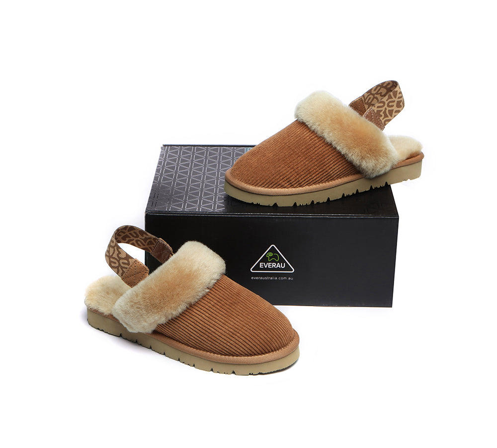 EVERAU® 2-Way Style UGG Slippers Women Sheepskin Wool Removable Strap Slingback Corduroy