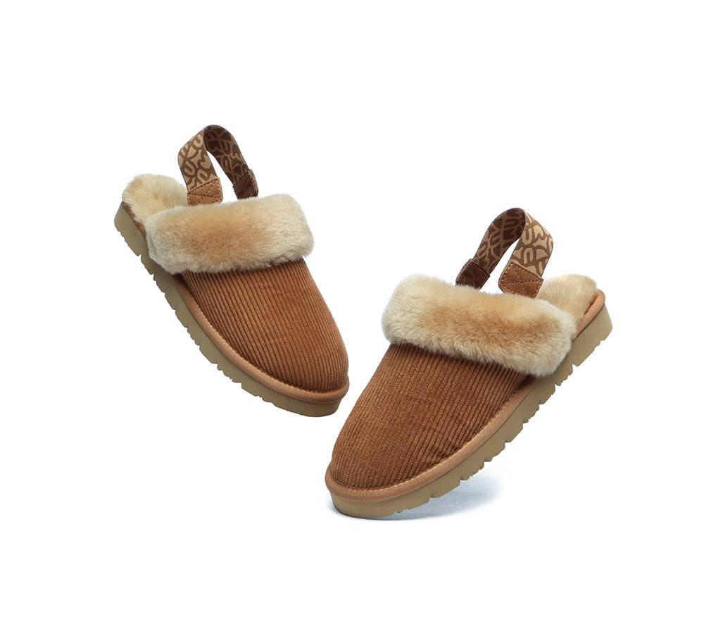 EVERAU® 2-Way Style UGG Slippers Women Sheepskin Wool Removable Strap Slingback Corduroy