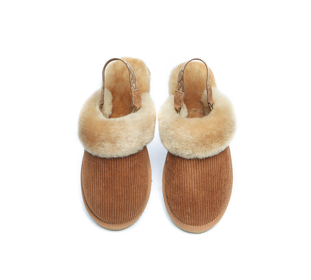 EVERAU® 2-Way Style UGG Slippers Women Sheepskin Wool Removable Strap Slingback Corduroy