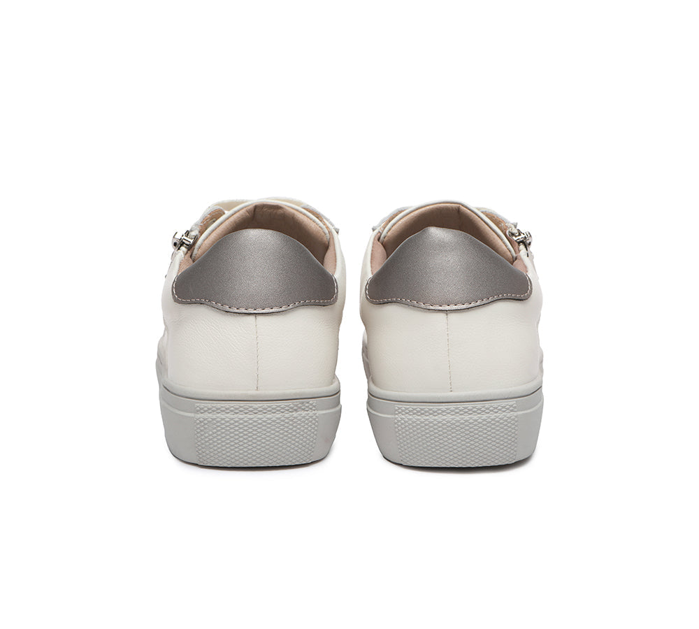 TARRAMARRA® Women Leather Zip Decor Low-top White Sneakers Chloe
