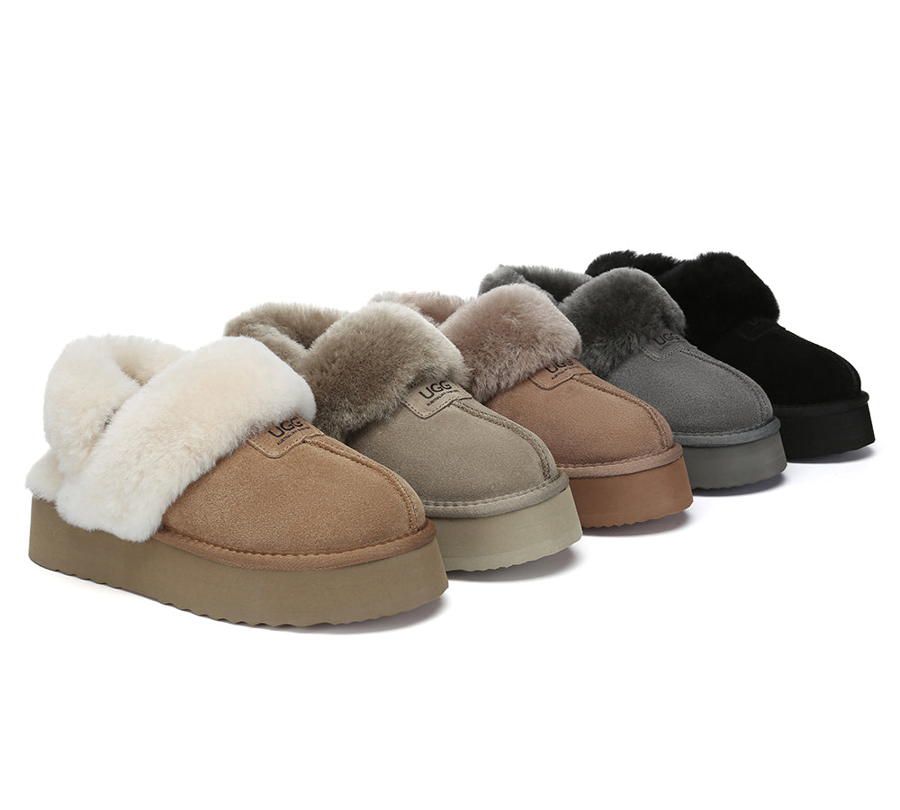 AUSTRALIAN SHEPHERD® 3-Way Style UGG Slippers Women Removable Wool Strap Slingback Platform Suzie