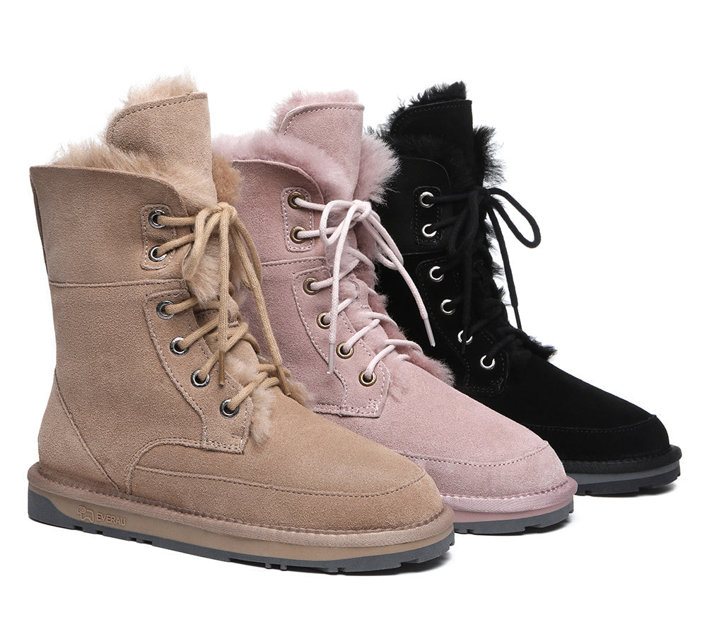 EVERAU® 2-Way Style UGG Boots Women Sheepskin Wool Lace Up Ankle Pathfinder