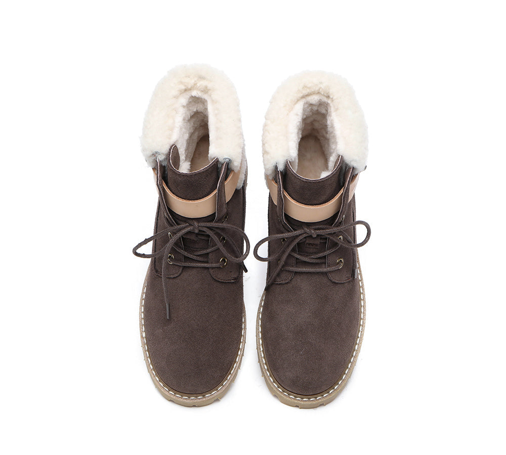 EVERAU® Women Sheepskin Wool Lace Up Fashion Boots Martin