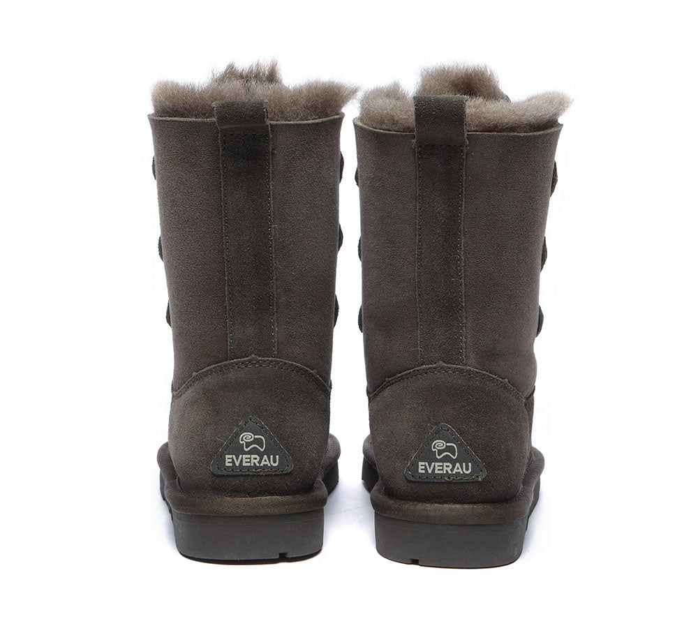 EVERAU® UGG Boots Women Sheepskin Wool Lace Up Tall Stark