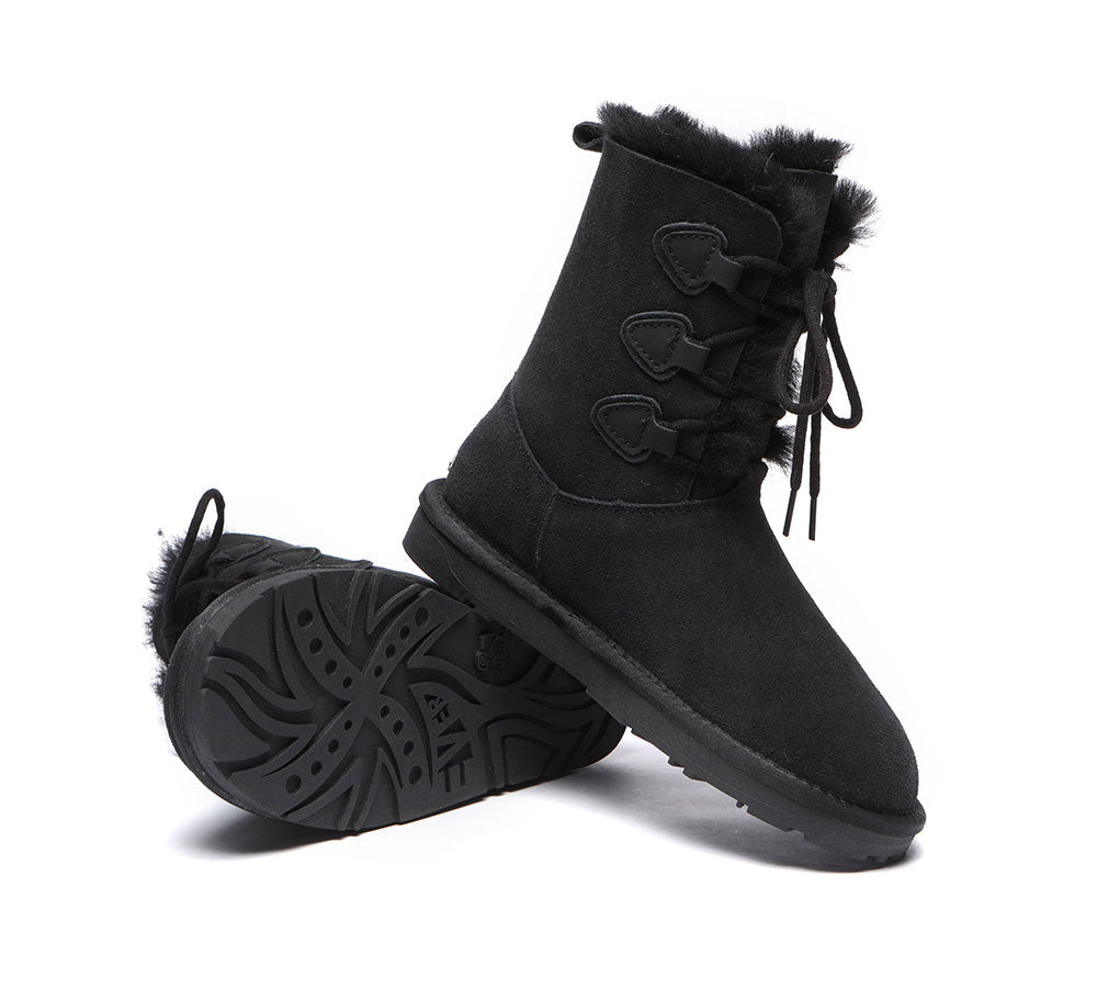 EVERAU® UGG Boots Women Sheepskin Wool Lace Up Tall Stark