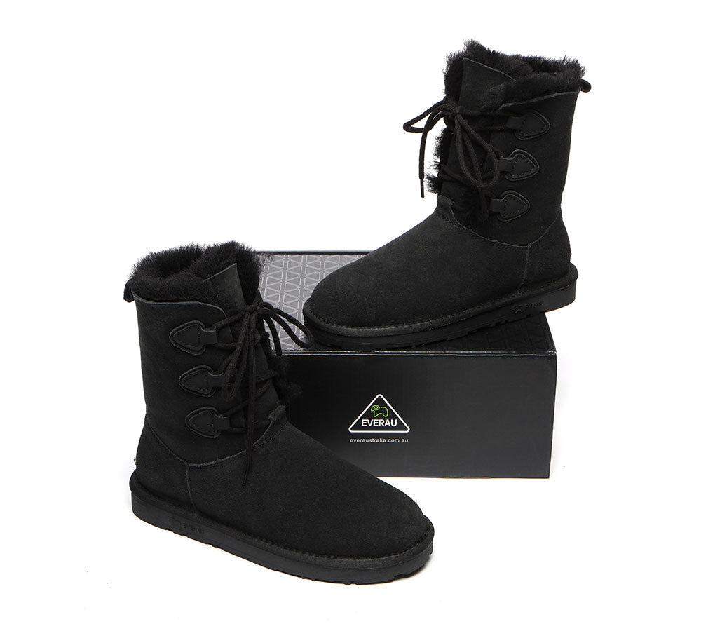 EVERAU® UGG Boots Women Sheepskin Wool Lace Up Tall Stark