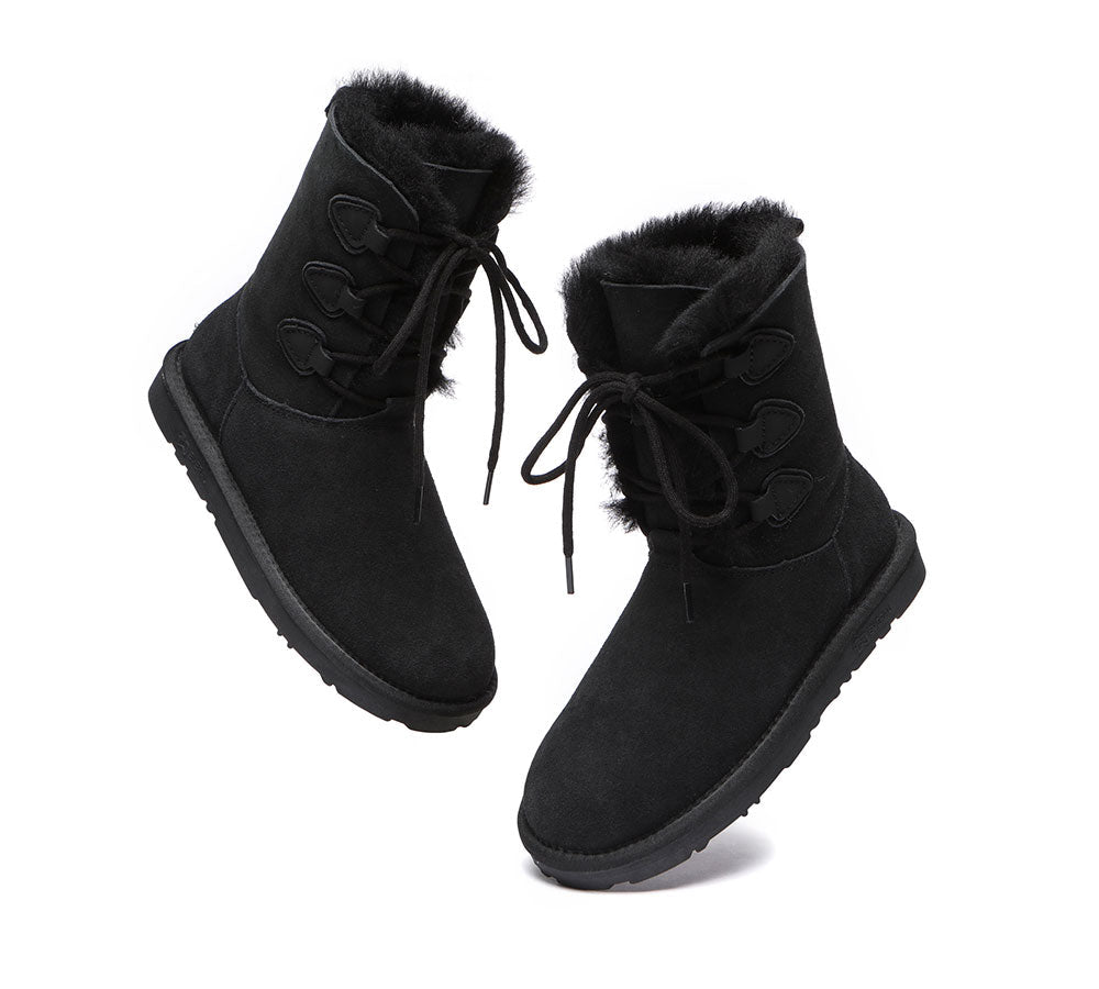 EVERAU® UGG Boots Women Sheepskin Wool Lace Up Tall Stark