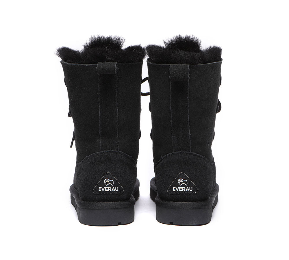 EVERAU® UGG Boots Women Sheepskin Wool Lace Up Tall Stark