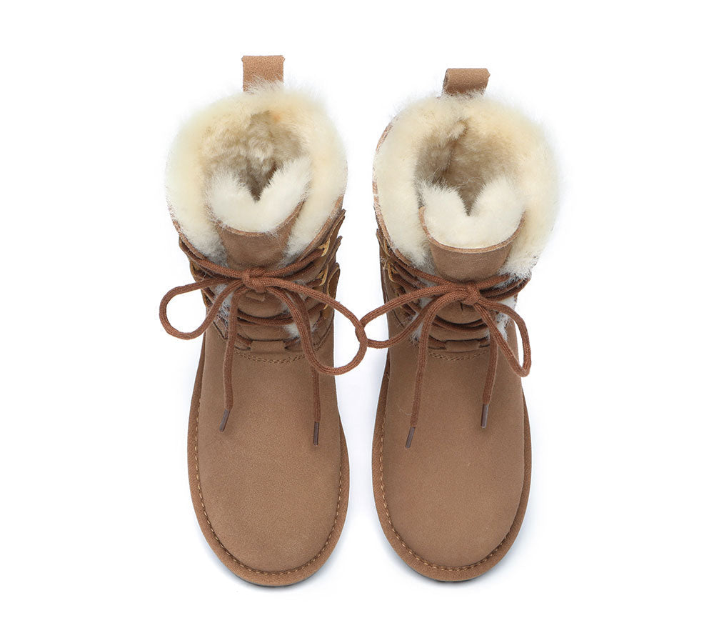 EVERAU® UGG Boots Women Sheepskin Wool Lace Up Tall Stark