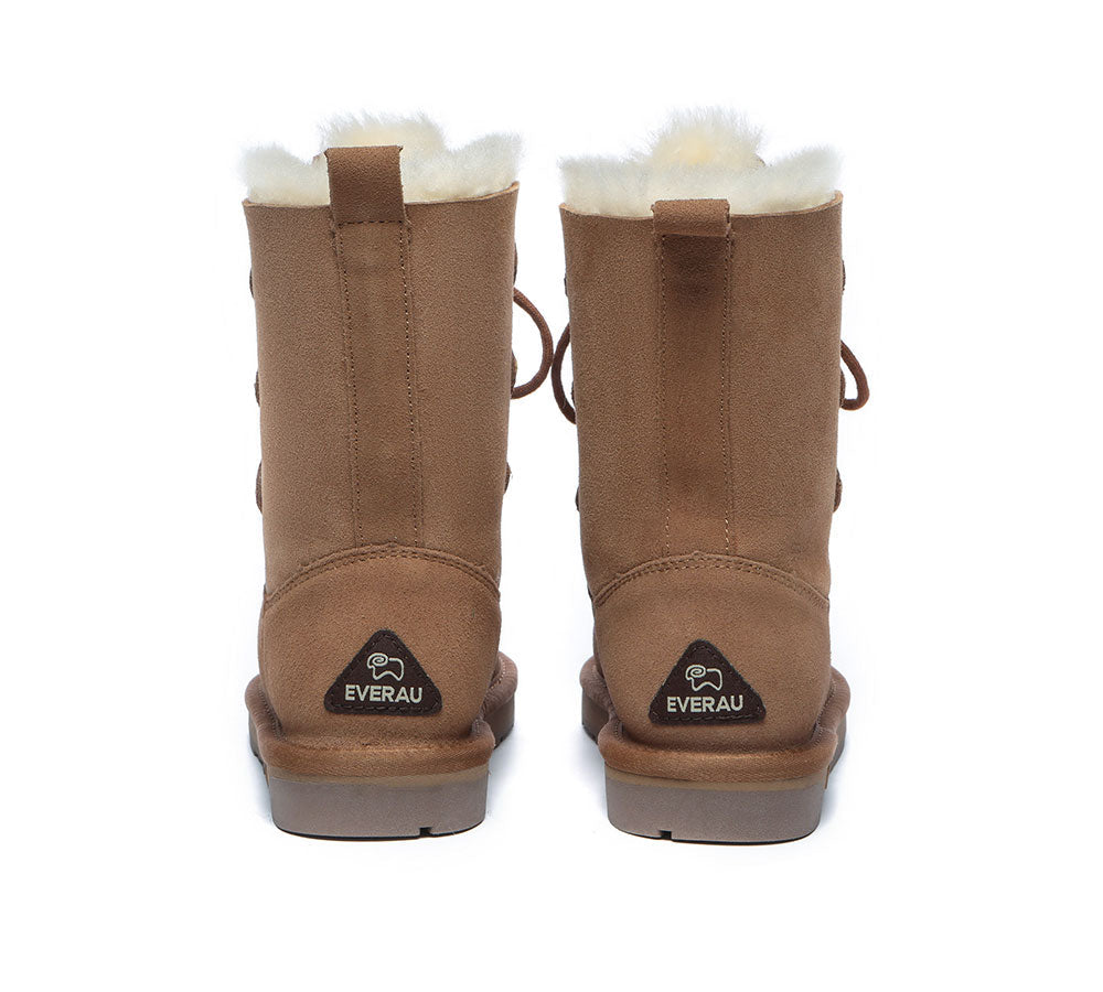 EVERAU® UGG Boots Women Sheepskin Wool Lace Up Tall Stark