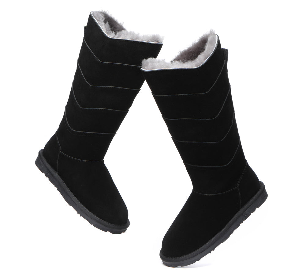 EVERAU® UGG Boots Women Premium Australian Sheepskin Wool Knee High Zipper Swanston 5 Panel