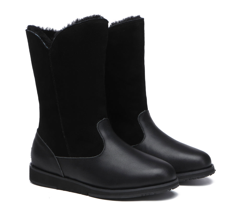 TARRAMARRA® Women Leather Sheepskin Wool Zipper Mid Calf Boots Bryanna