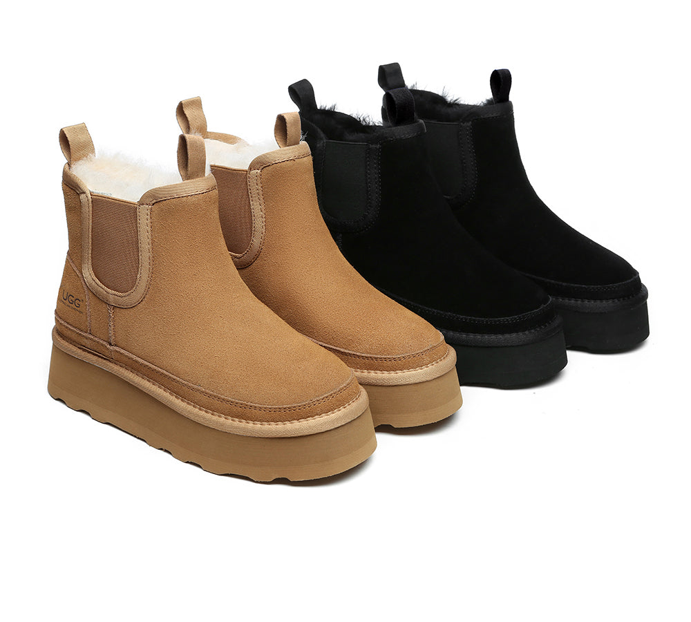 AUSTRALIAN SHEPHERD® UGG Boots Sheepskin Wool Elastic Band Platform Chelsie
