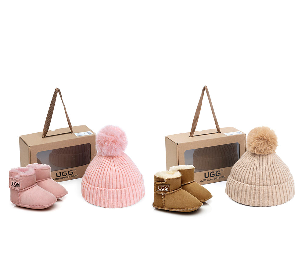 AUSTRALIAN SHEPHERD® UGG Boots Baby Bootie Pom Pom Beanie Gift Set