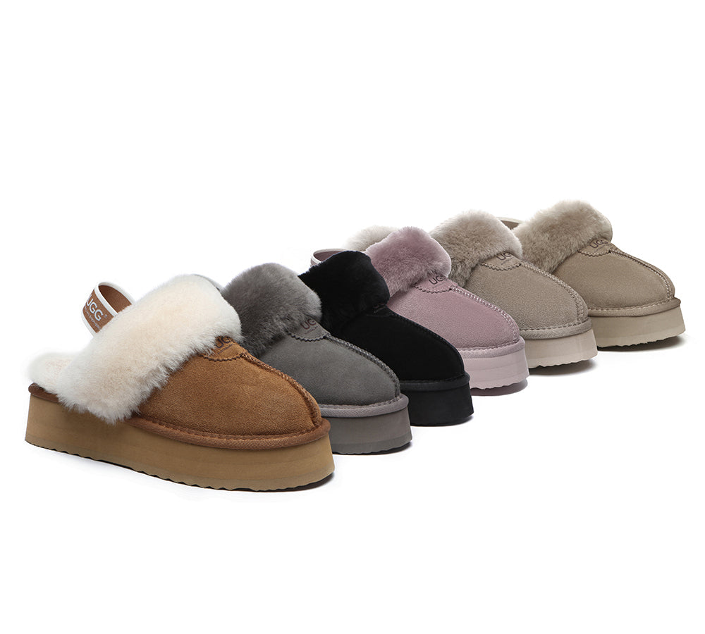 AUSTRALIAN SHEPHERD® 2-Way Style UGG Slippers Women Removable Strap Slingback Platform Waffle