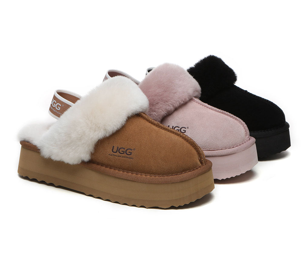AUSTRALIAN SHEPHERD® 2-Way Style UGG Slippers Women Removable Strap Slingback Platform Muffin