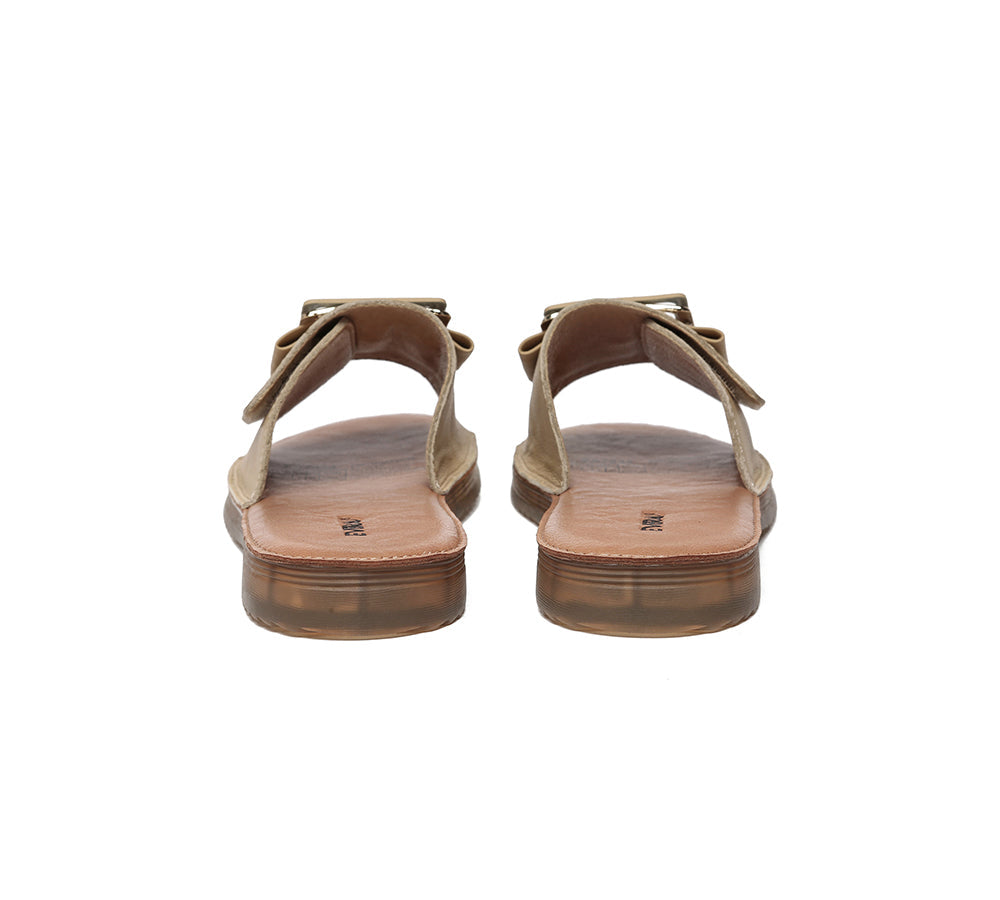 EVERAU® Women Leather Buckle Adjustable Ultra Soft Flat Slides Bera