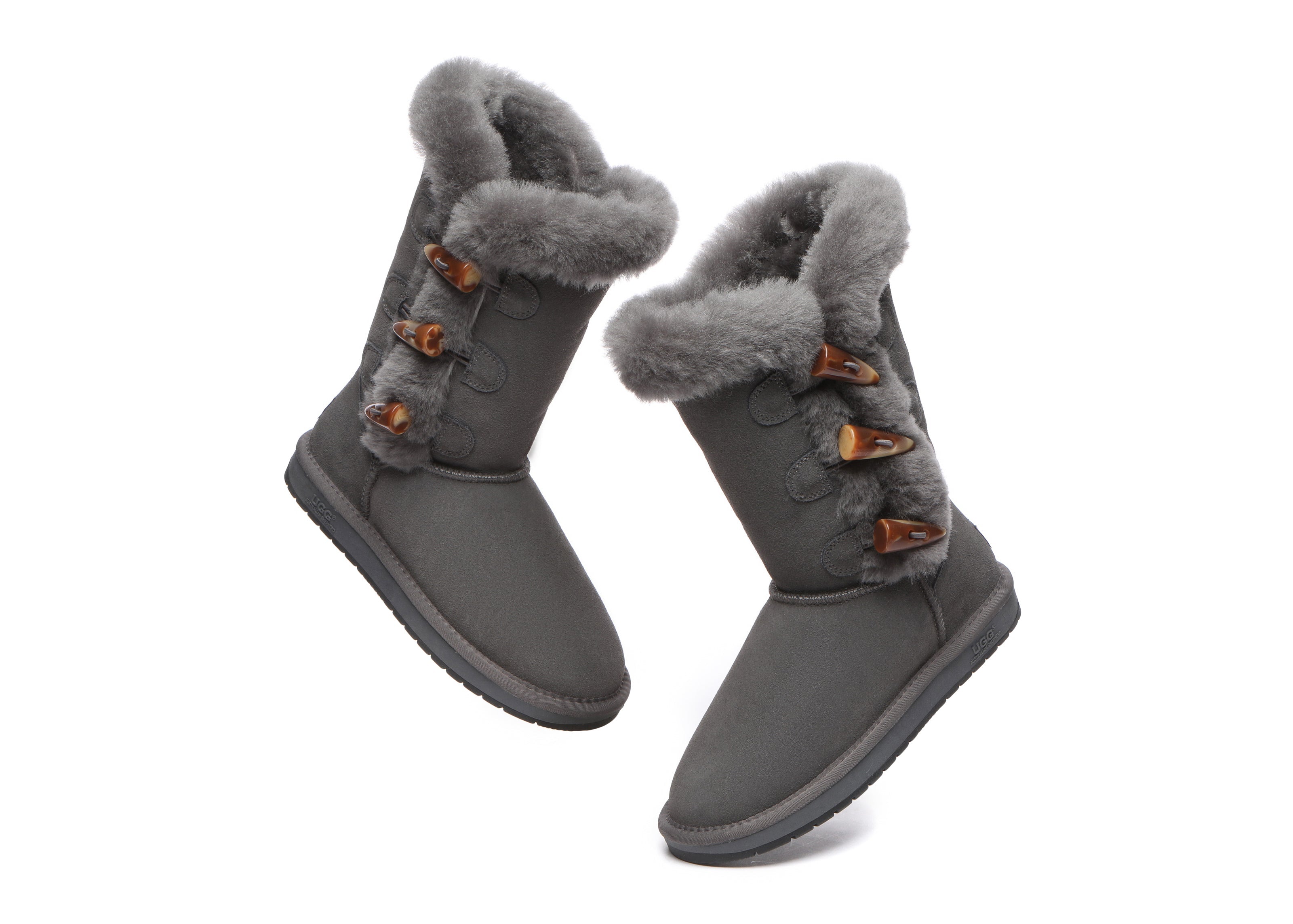 AUSTRALIAN SHEPHERD® UGG Boots Women Sheepskin Wool Horn Toggle Closure Tall Tamari